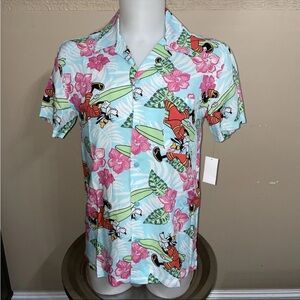 Mens Disney's Goofy Resort Allover Print Woven Button-Down Shirt Size Small